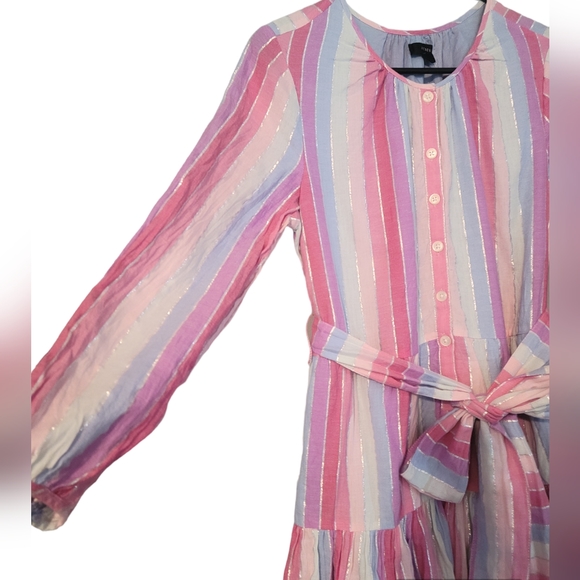 J. Crew Pastel Stripe Belted Button Up Dress Womens Waist Tie Womens Short S - Picture 3 of 7